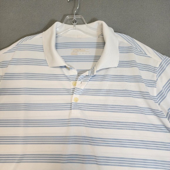 Nike Polo Shirt Mens 2XL White Striped Nike Dri-Fit Short Sleeve - Picture 3 of 15